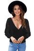 Sexy V Neck Surplice Hollow-Out Sweater With Lace Sleeves
